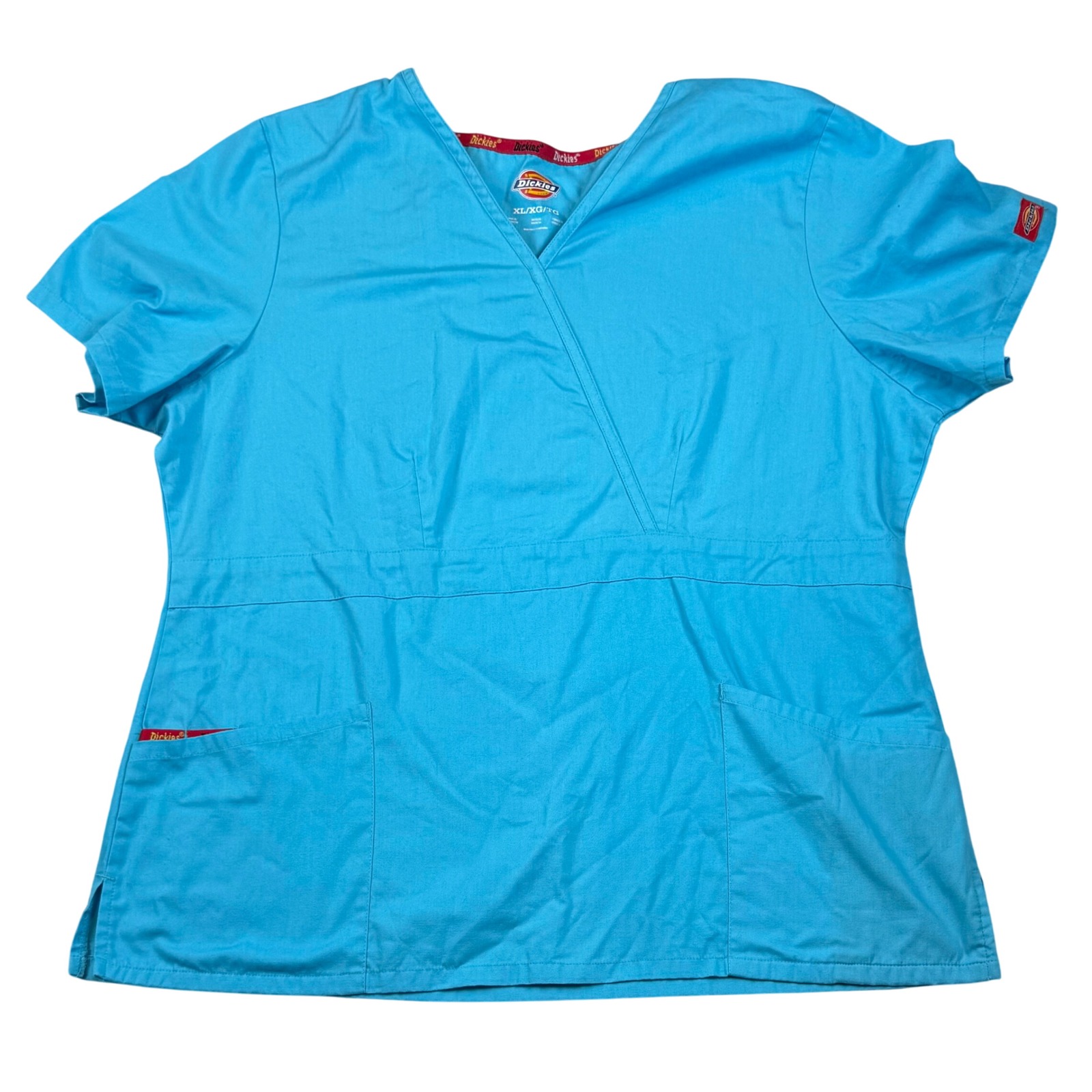 Dickies Turquoise V Neck Scrub Top Xl Tg Medical Workwear Blue Pockets